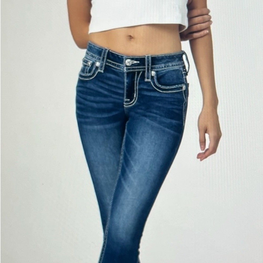 Miss Me Blue Skinny Jeans with Contrast Stitching NWOT Size 28 Women's Skinny - Picture 3 of 13